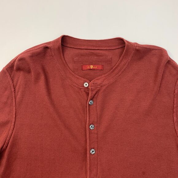 7 For All Mankind Henley Shirt Men S Small Slim Stretch Cotton Long Sleeve *READ - Picture 3 of 11